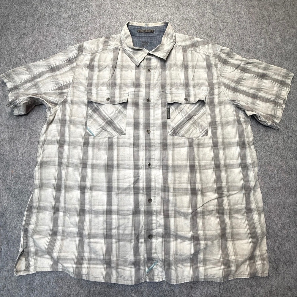 Columbia Shirt Mens XXL Short Sleeve Button Up Plaid Cotton Blend Grey 0110 AM